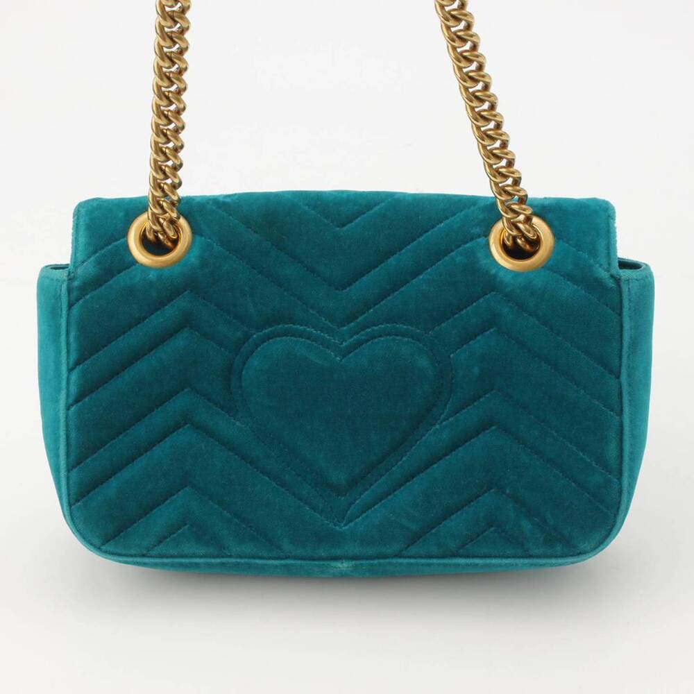 GucciGucci GG Marmont Velvet Chain Shoulder Bag Blue - Picture 4 of 8